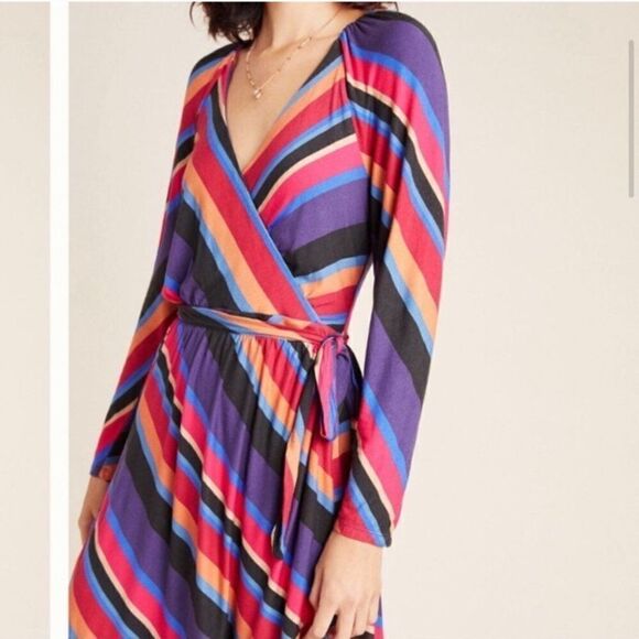 Anthropologie Maeve Striped Faux Wrap Dress XS - Picture 3 of 3